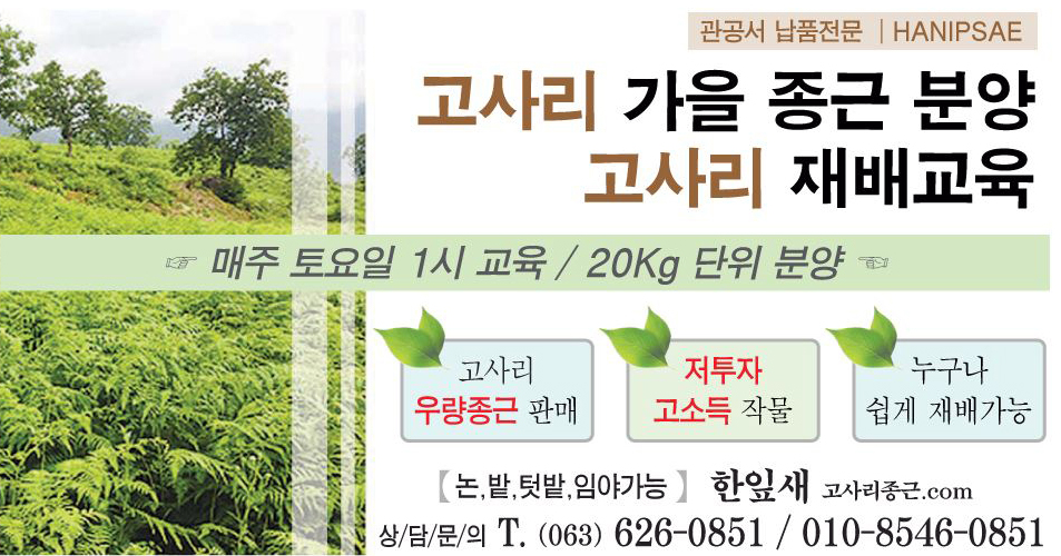 고사리재배,고사리종근,고사리뿌리,고사리종자,고사리,고사리모종,고사리재배교육,한잎새,귀농작물.JPG